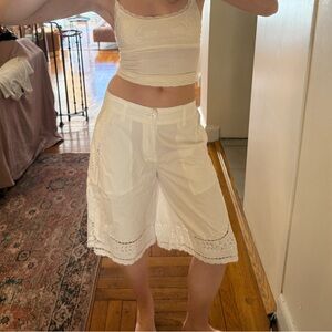 Anthropologie White Lace Trim Shorts